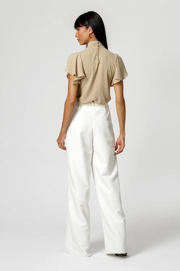 Blusa Com Pregas Na Gola e Manga Diferenciada