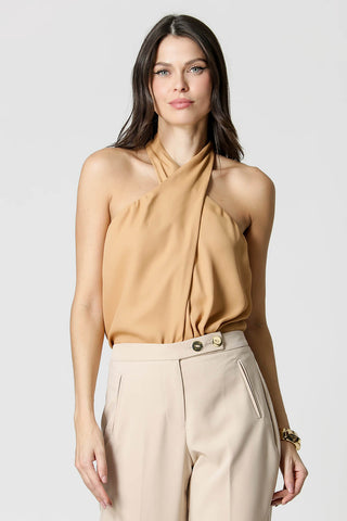 Blusa con escote cruzado - BEIGE ESC