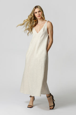 Vestido de lino con tirantes retorcidos - CRU