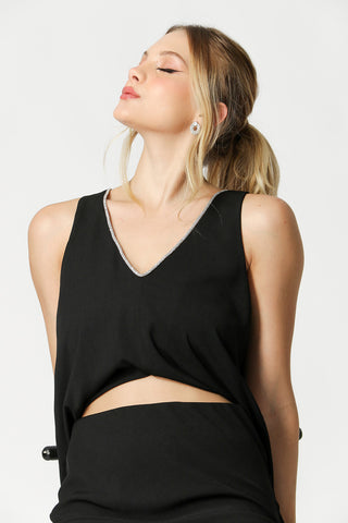 Blusa Túnica Com Decote De Strass - PRETO
