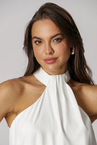Blusa Com Gola Assimétrica E Pregas - OFF WHITE