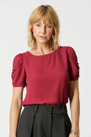 Blusa Creponada com Manga Franzida - VINHO