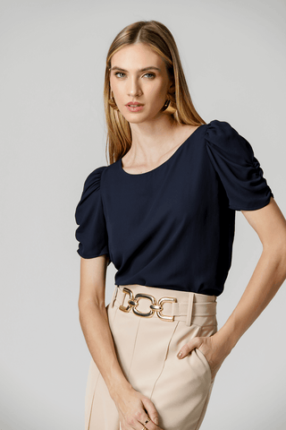 Blusa Creponada com Manga Franzida - MARINHO 3