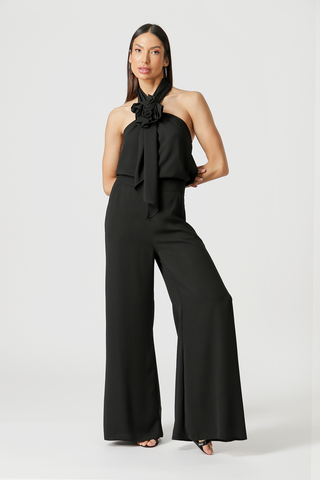 Blusa con detalle de apliques de flores - NEGRO