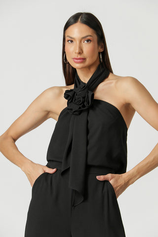Blusa con detalle de apliques de flores - NEGRO