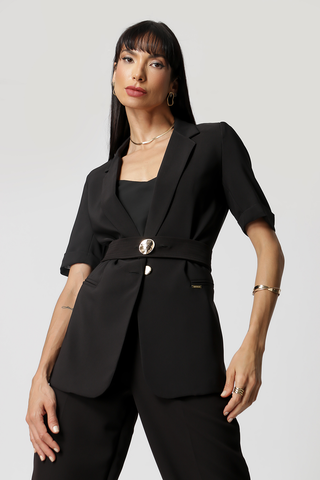 Blazer Alfaiataria Manga Midi - PRETO