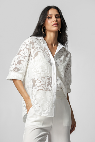 Camisa Bordada Manga 3/4 - OFF WHITE