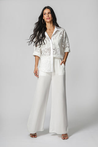 Camisa Bordada Manga 3/4 - OFF WHITE