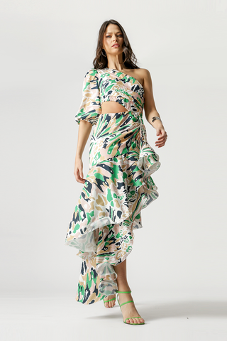 Vestido Assimetrico com Babados - VERDE 2080