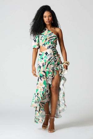 Vestido Assimetrico com Babados
