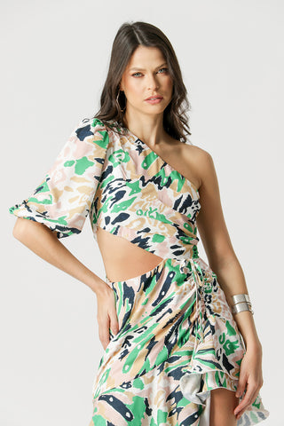 Vestido Assimetrico com Babados - VERDE 2080