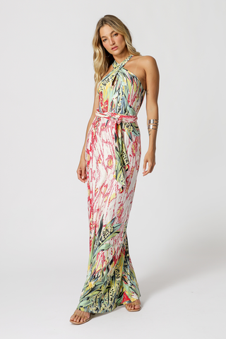 Vestido estampado con escote cruzado - ROJO 84673