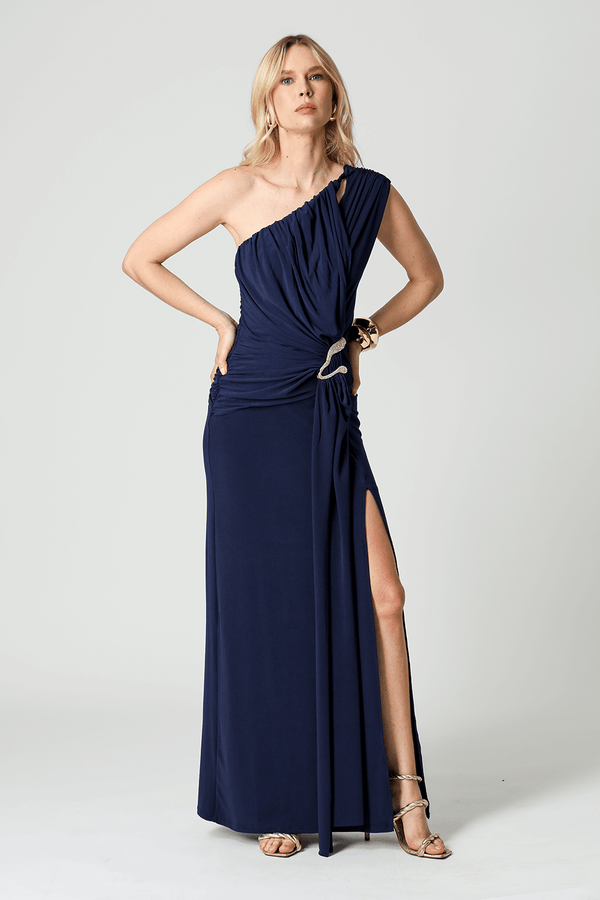 Vestido Ombro Único com Detalhe Torcido