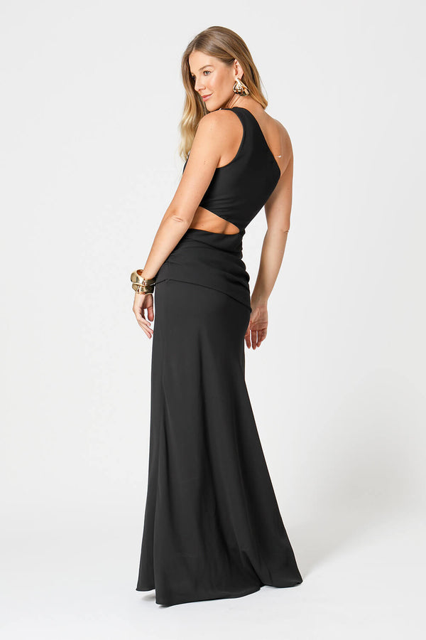 Vestido Ombro Único Drapeado Com Fivela