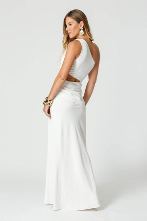 Vestido Ombro Único Drapeado Com Fivela