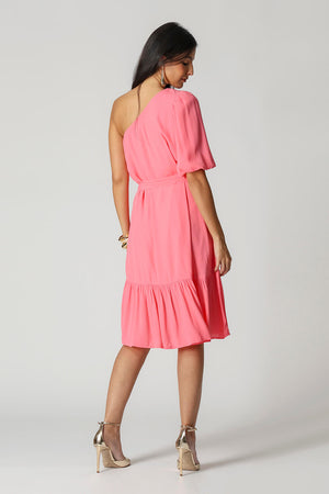 Vestido Um Ombro Barrado TRIMIX
