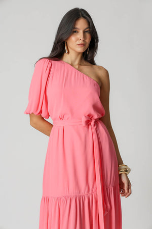 Vestido Um Ombro Barrado TRIMIX