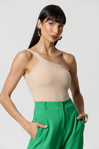 Blusa Ombro Único Canelada - AREIA