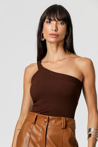 Blusa Ombro Único Canelada - CAFE