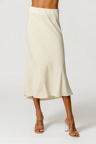 Falda midi con cinturilla elástica - BEIGE