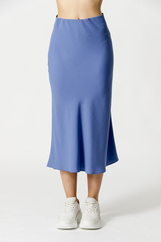 Falda midi con cinturilla elástica - DENIM