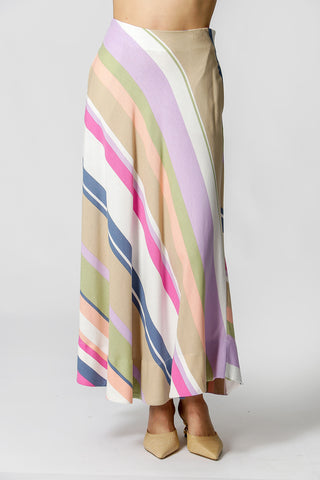 Falda minimalista de lino a rayas - KAKI 90155