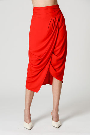 Saia Assimétrica Em Crepe Com Pregas