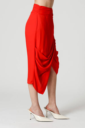 Saia Assimétrica Em Crepe Com Pregas