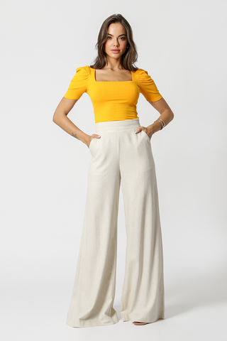 Blusa de Malha Canelada com Manga Puff - SOL