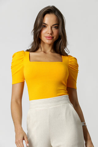 Blusa de Malha Canelada com Manga Puff - SOL