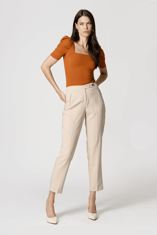 Blusa de punto acanalado con mangas abullonadas - CASTOR