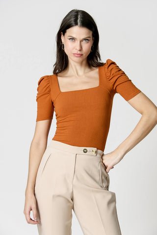 Blusa de punto acanalado con mangas abullonadas - CASTOR