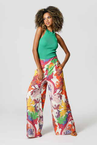 Pantalones anchos estampados - NARANJA 3074