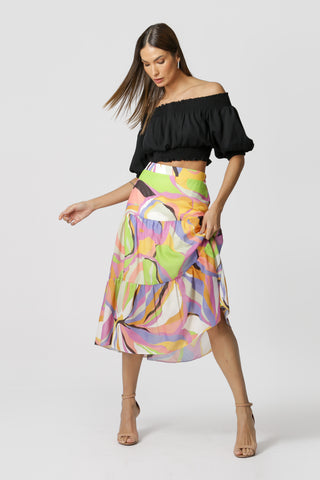 Blusa con hombros descubiertos y tejido elástico - NEGRO