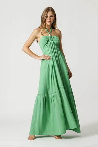 Vestido largo con cuello halter - VERDE