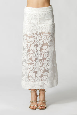 Falda bordada con abertura - BLANCO ROJO