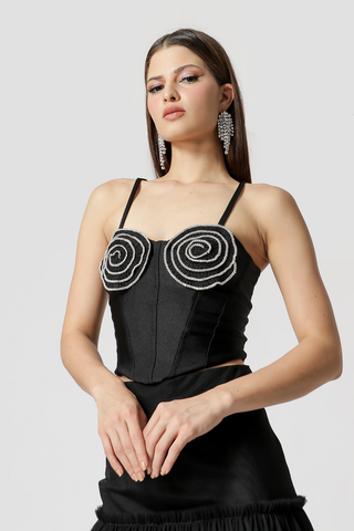 Top de corsé con tirantes - NEGRO