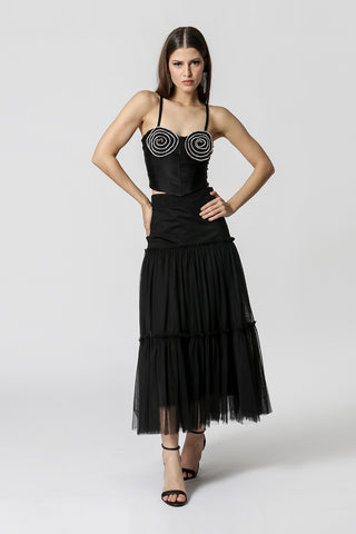 Top de corsé con tirantes - NEGRO