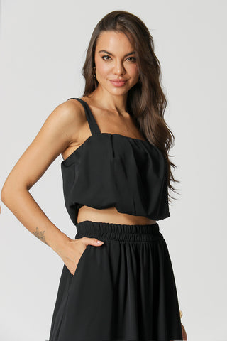 Blusa globo con tirantes anchos - NEGRA