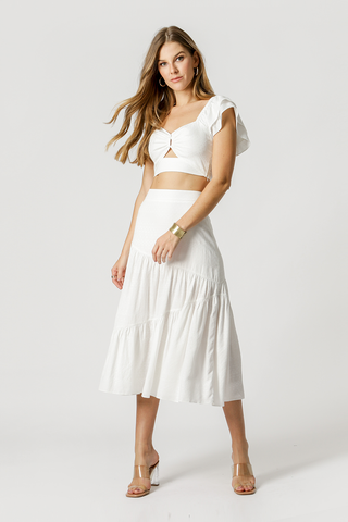 Blusa con detalle en el escote - BLANCO ROJO