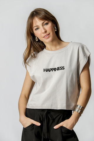 T-Shirt Happyness - CINZA
