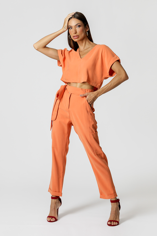 Calça Cargo Cenoura Com Cinto Faixa - LARANJA ESC