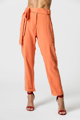Calça Cargo Cenoura Com Cinto Faixa - LARANJA ESC