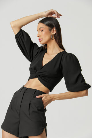 Blusa con mangas abullonadas - NEGRA