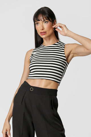 Blusa Cropped Listrada - PRETO 90142
