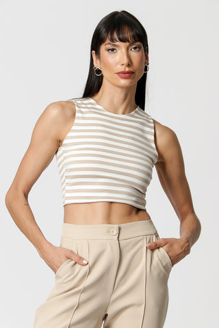 Blusa Cropped Listrada - BEGE 90142