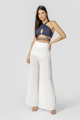 Blusa corta con lazo - AZUL MARINO