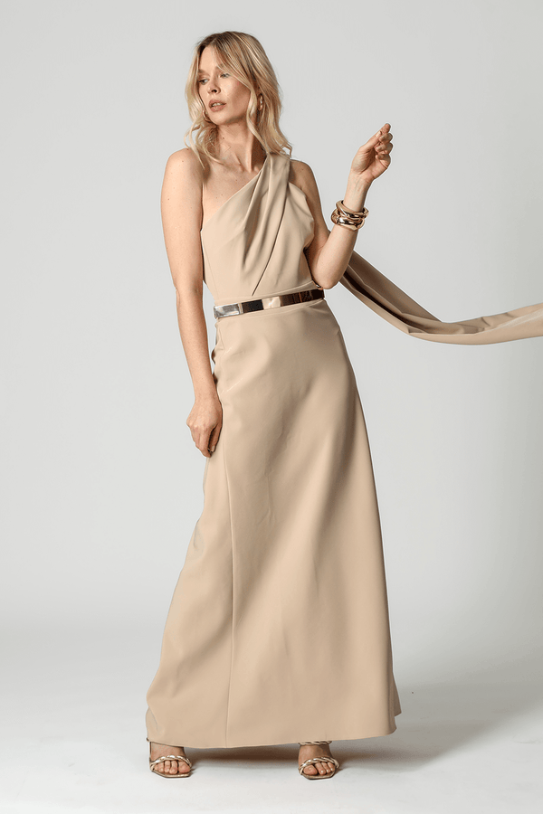 Vestido Longo Ombro Único com Faixa