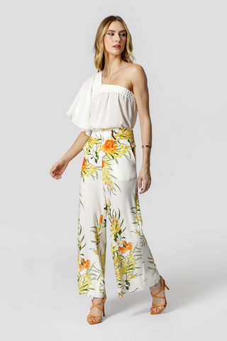 Calça Pantacourt Estampada - AMARELO 1215