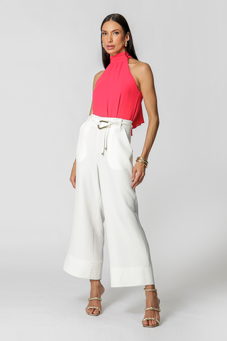 Pantalones Pantacourt con cinturón - BLANCO ROJO
